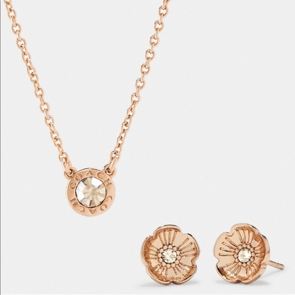 Coach Jewelry - NWT Coach Circle Necklace & Tea Rose Stud Earrings